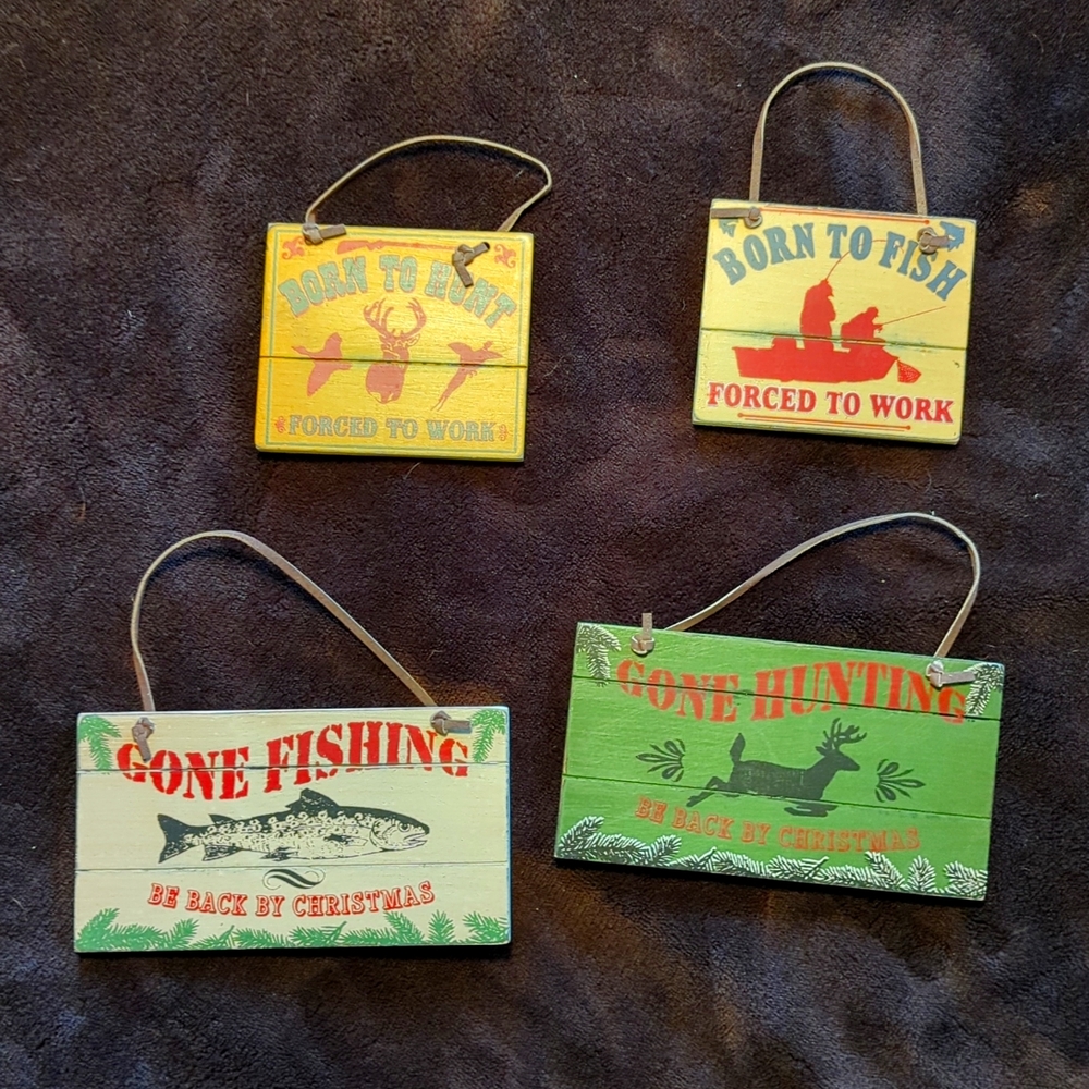 Assorted wood vintage sign ornament set NWT